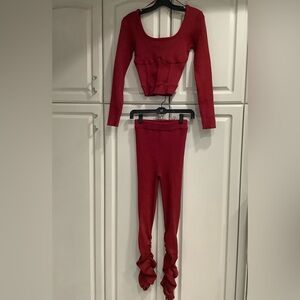Immodel Ribbed Cropped Bustier Long Sleeve Pullover Sweater & Scrunch Pant Set S